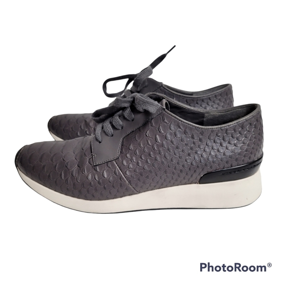 Vince Raynor Grey Python-print Leather‎ Trainer Ceramic Lace Up Sneakers